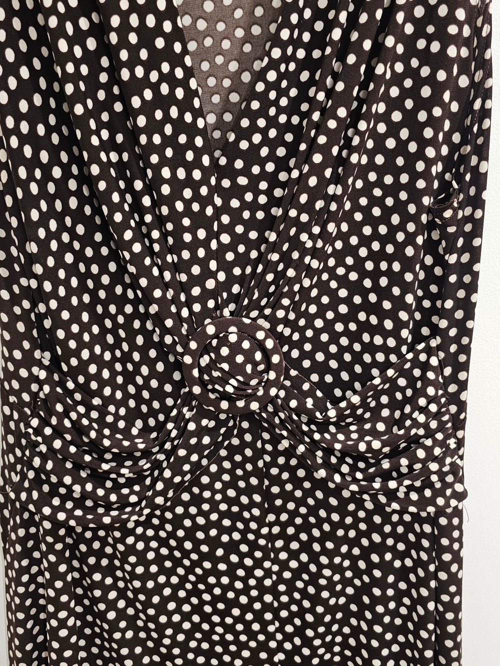 Penningtons Chocolate Brown Polka Dot Midi Dress Retro Pinup Cottagecore Office - Picture 3 of 11